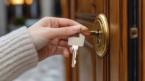 Alguien abriendo la puerta de casa con la llave